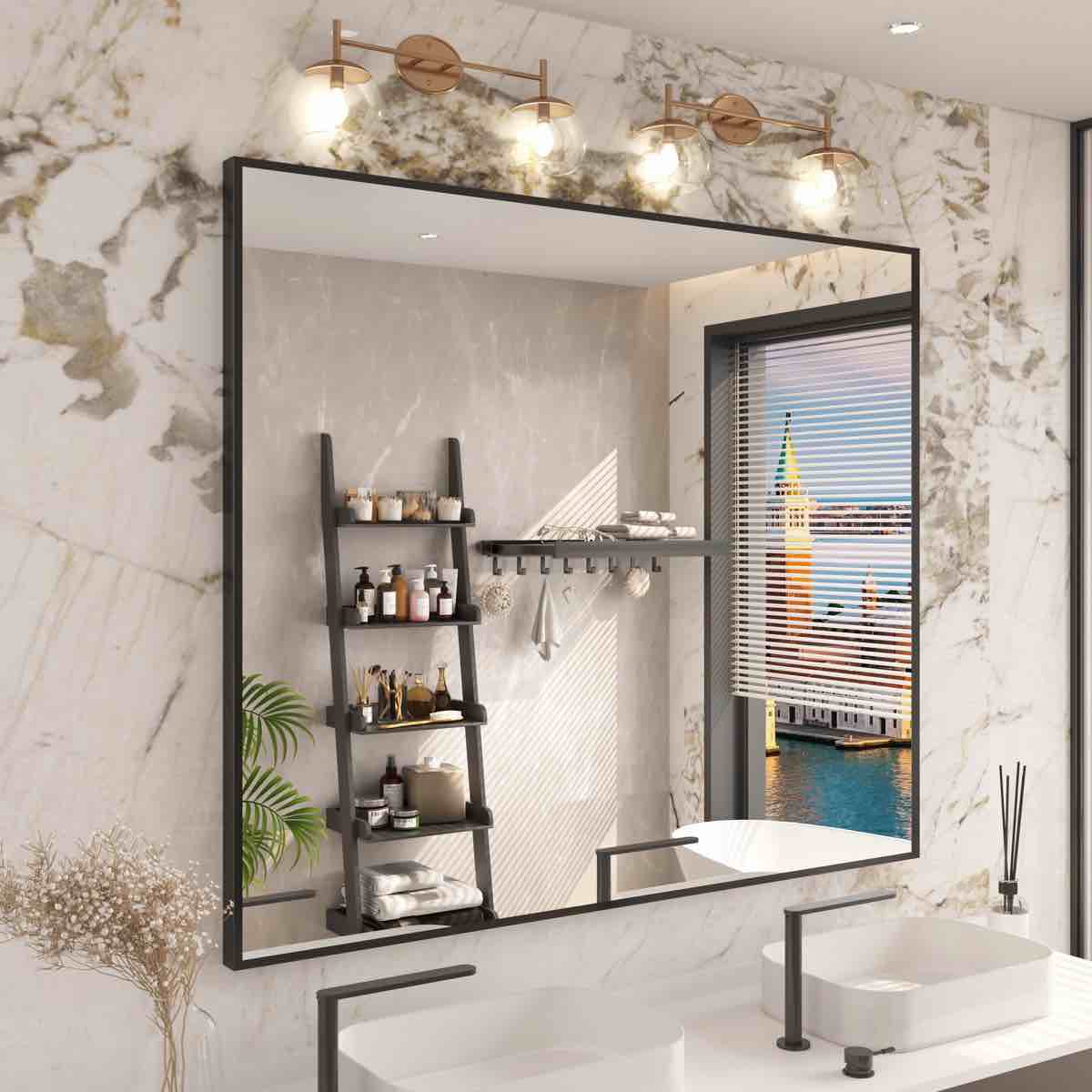 lesamuel wall mounted vanity mirror w/ aluminum frame for bedroom, entryway, living room by ebern designs