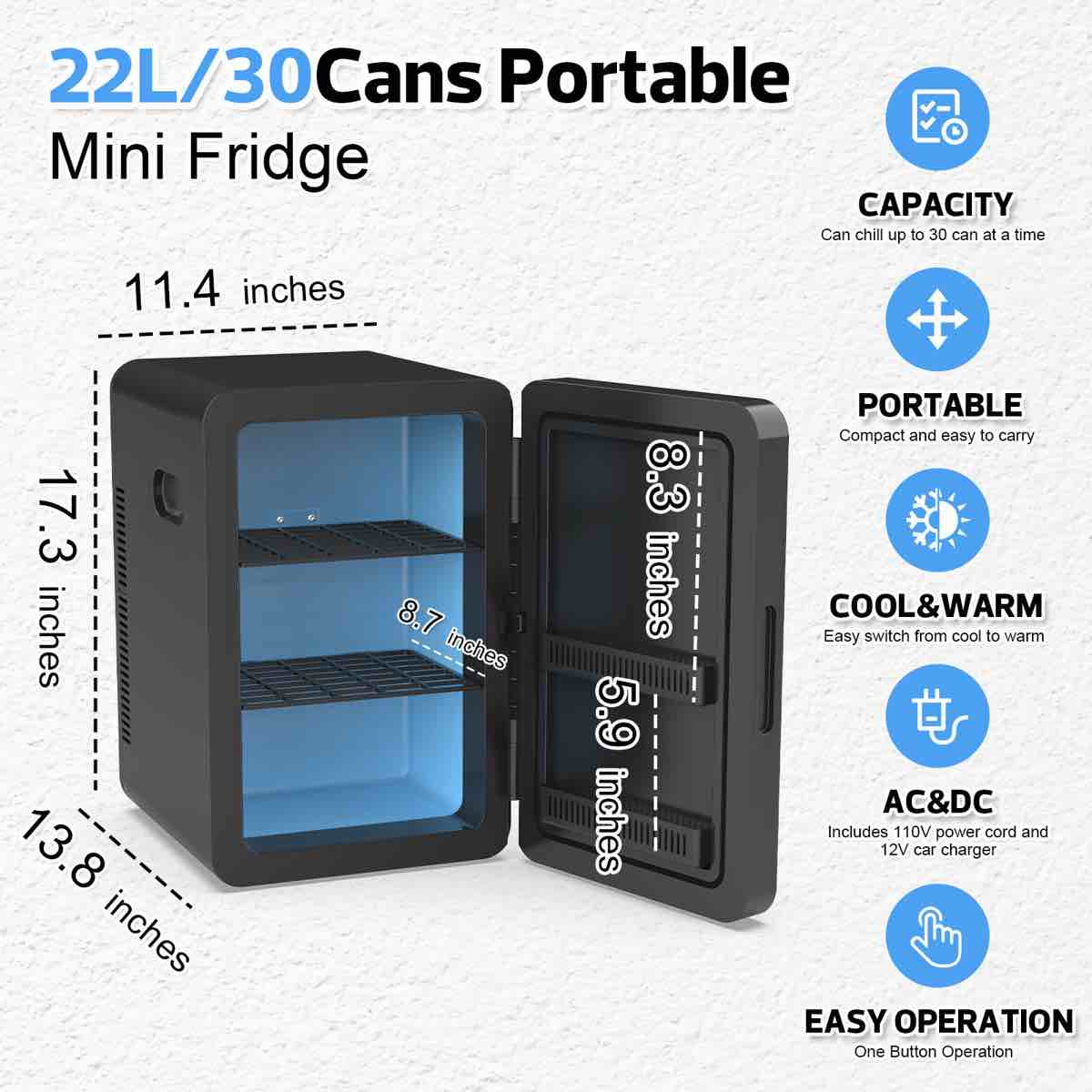 Condition photo showing Good Condition for 22l mini fridge for bedroom, portable cooler & warmer compact refrigerators for skin care, beverage, cosmetics, food, drinks, office desk dorm room by advwin