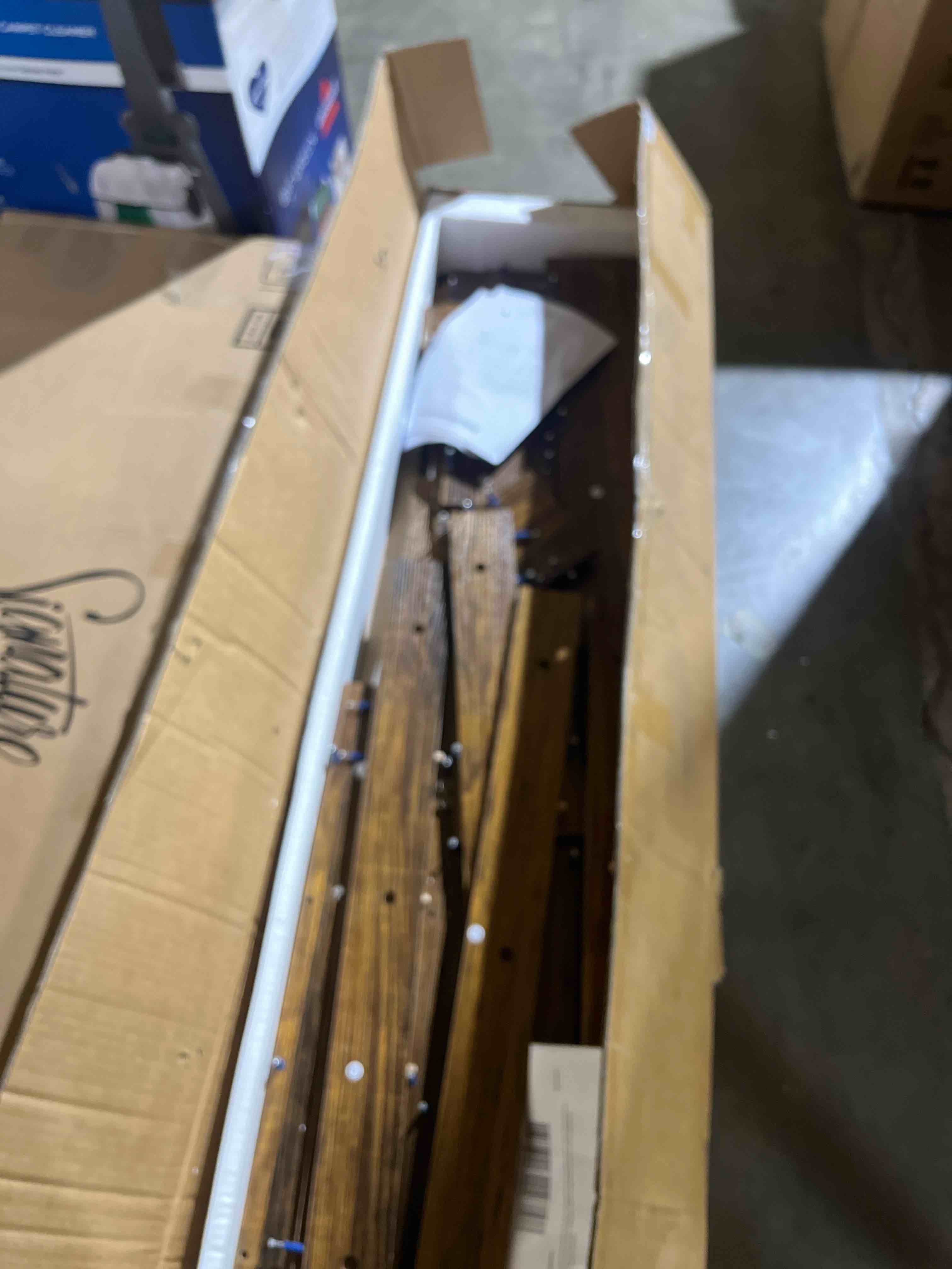 Condition photo showing Good Condition for little tree 63-inch long console tables for entryway, large sofa table behind couch, wooden entry foyer hallway table, industrial console sofa tables for living room, rustic brown