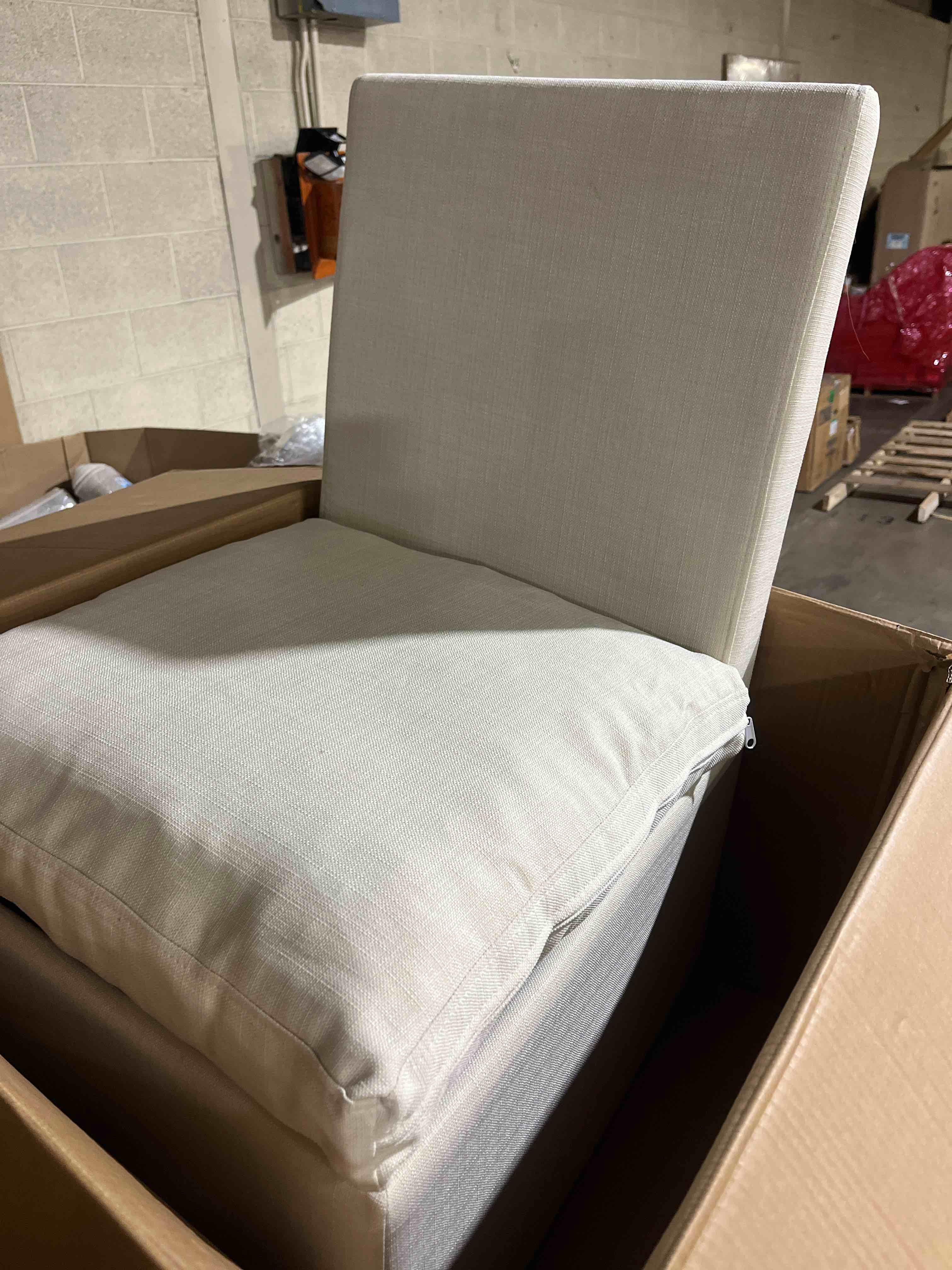 Condition photo showing Good Condition for rolling linen dining chairs with casters modern upholstered swivel armchair with storage accent side chair for kitchen dining room reading living room, beige