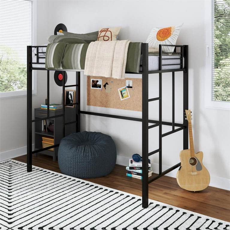 Your Zone Brittain Twin Metal Loft Bed, Black