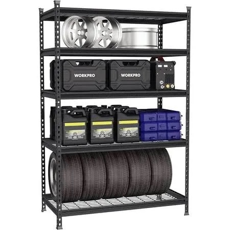 workpro 5-layer heavy duty metal storage rack, 48''w x 24''d x 72''h, adjustable shelving unit with 4000 lbs total load capacity, for garage, kitchen, bathroom, warehouse