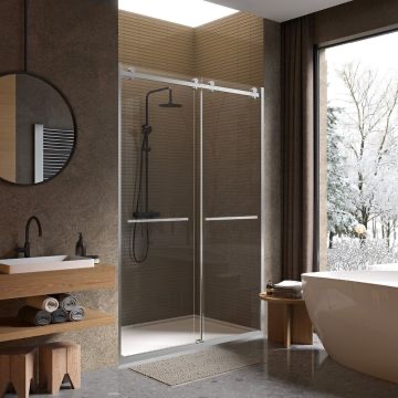 frameless double sliding glass shower doors - 44"-48" w x 79" h, chrome finish, 3/8" tempered glass thickness | effortless sliding action, rust-proof hardware, stain-proof coating