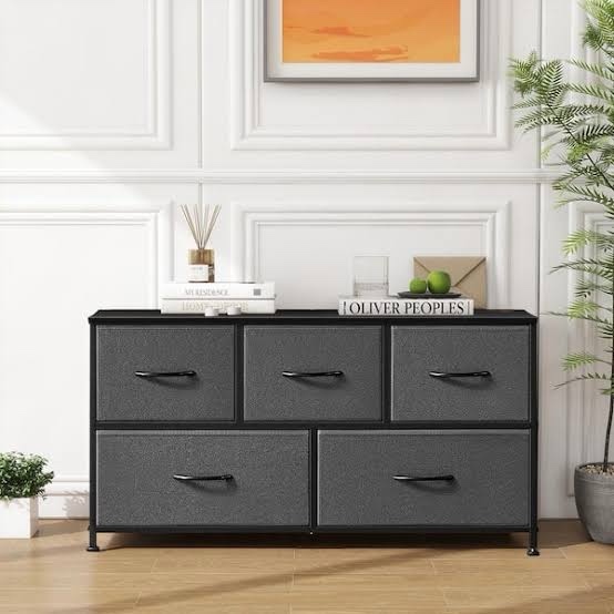 mainstays 5 drawer 40" wide fabric storage dresser for bedroom, grey