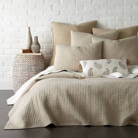 levtex home - cross stitch taupe quilt set - king/cal king quilt + two king pillow shams - cross stitched pattern - quilt size (106x92in.) and pillow sham size (36x20in.) - reversible - cotton fabric