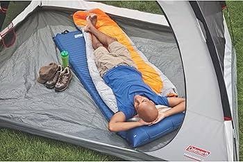 coleman self-inflating sleeping pad with pillow, lightweight inflatable camp pad with extra padding & quick deflation, no air pump needed, great for camping, backpacking, traveling, & more