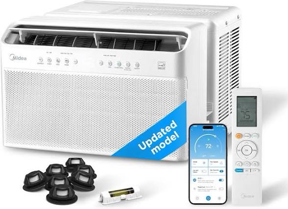 Midea 8,000 BTU U Shaped Smart Inverter Window Air Conditioner - Cools 350 Sq Ft, Ultra Quiet with Open Window Flexibility - Alexa/Google Assistant Compatible - 35% Energy Savings, Remote (Updated)