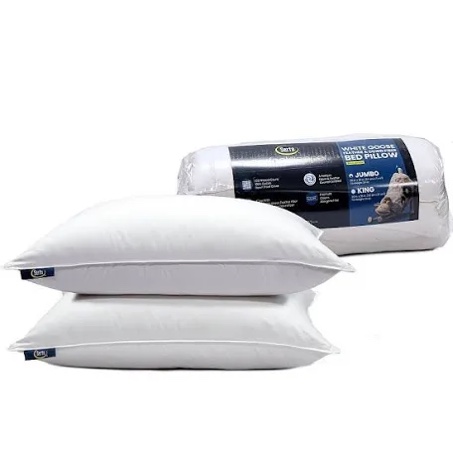 serta hotel collection pillows king size set of 2 white goose feather down fiber gusseted 100% cotton pillow for back, stomach or side sleepers