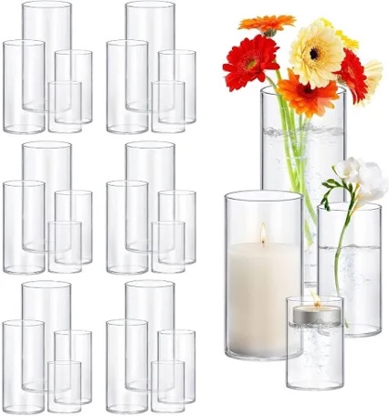 24 pack thick glass cylinder vases 4,6,9,12 inch tall clear flower vase hurricane floating candle holder for table centerpiece wedding home decor