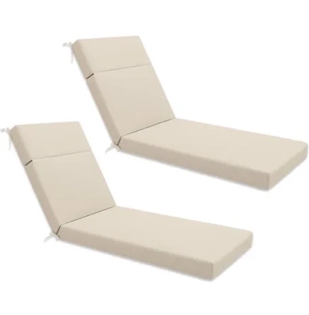 Chaise Lounge Cushion 76.75x27x4 Inch, Outdoor Reclining Chair Cushions with Headrest, Ties, Recliner Pad Replacement with Waterproof, Removable Covers, Ideal for Poolside, Patio, Garden, Beige