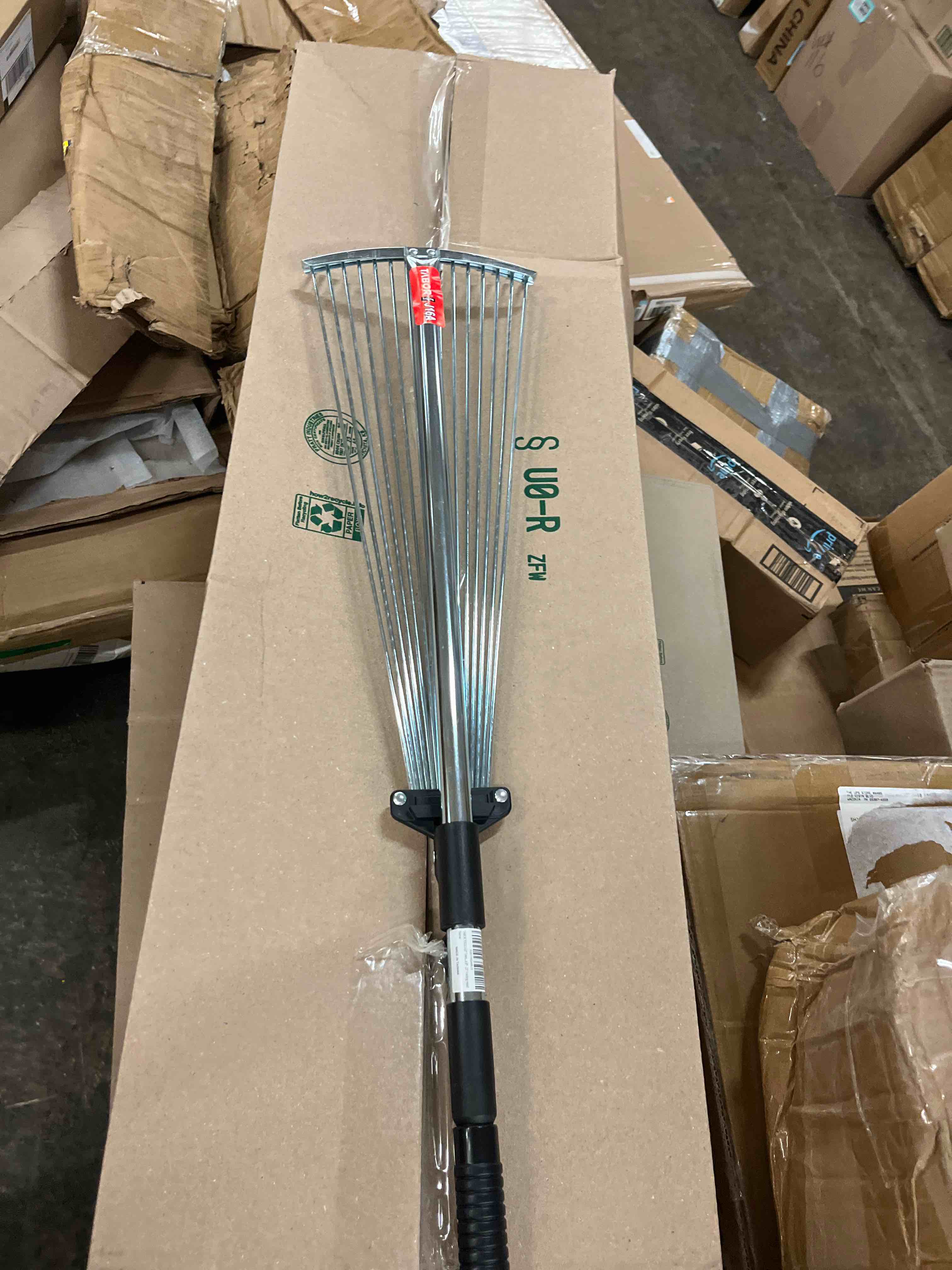 Condition photo showing New/Like New for tabor tools adjustable metal rake - collapsible & telescopic - garden, yard, & lawn - ideal for leaves, shrubs & small areas. j16a