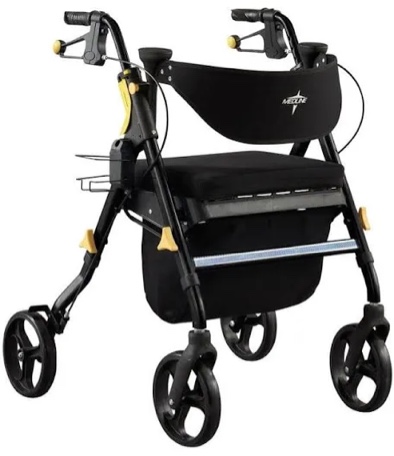 medline premium empower folding mobility rollator walker with memory foam seat, black, 300 lb. weight capacity, 8'' wheels, cupholder,rolling walker for mobility impairment, adjustable handles