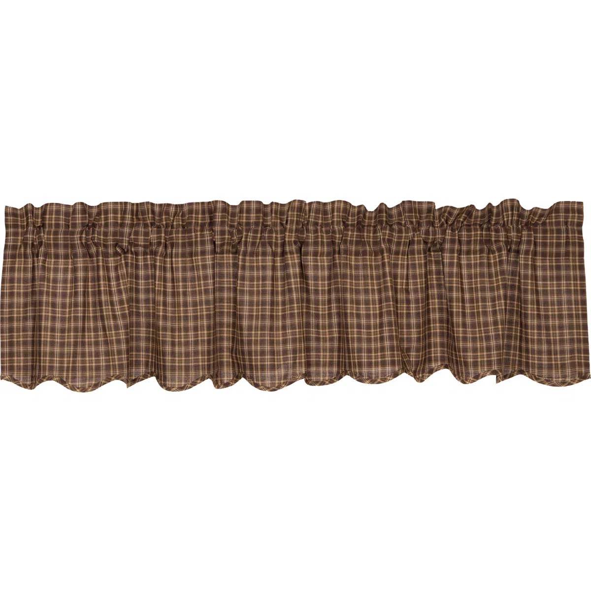 Condition photo showing New/Like New for (2)isabell cotton plaid scalloped window valance set of 2