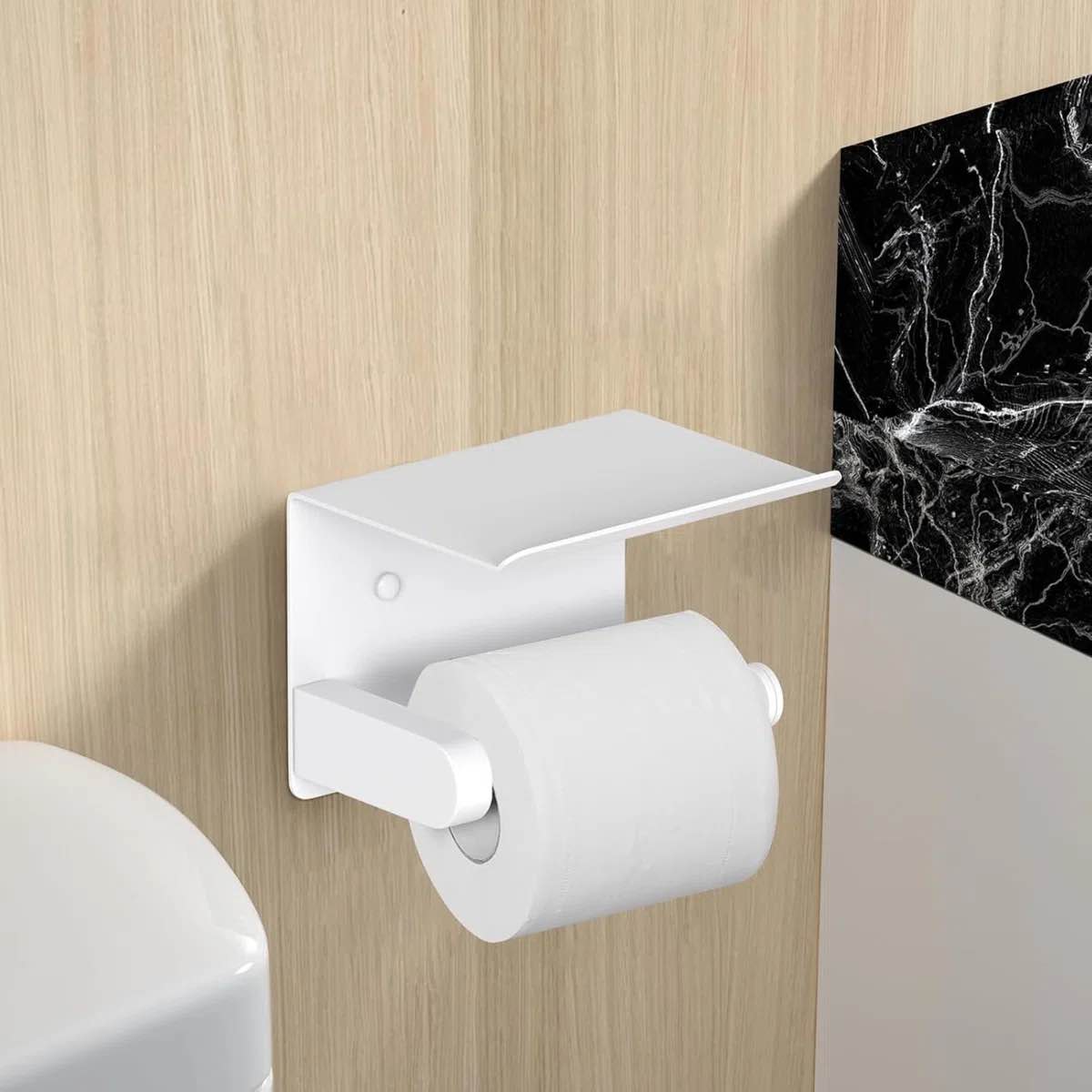 self adhesive toilet paper holder with phone shelf stainless wall mounted toilet paper roll holder - bathroom washroom tissue roll holder with storage shelf wfy - am - b0c9r-1gjnz