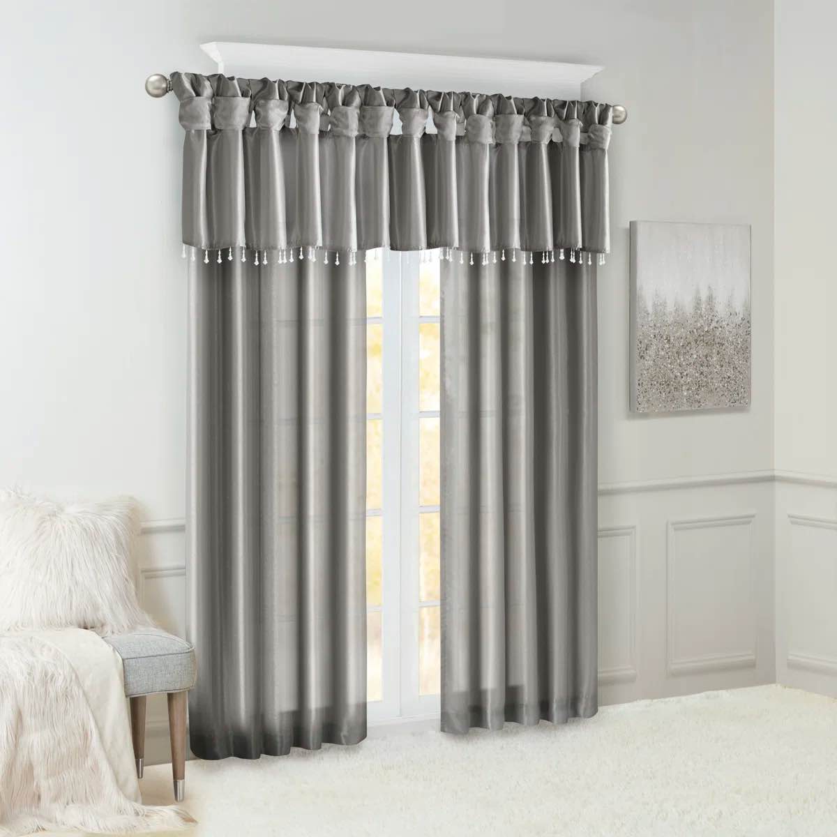 Condition photo showing New/Like New for ariyah rivau faux silk lined tab single window curtain panel