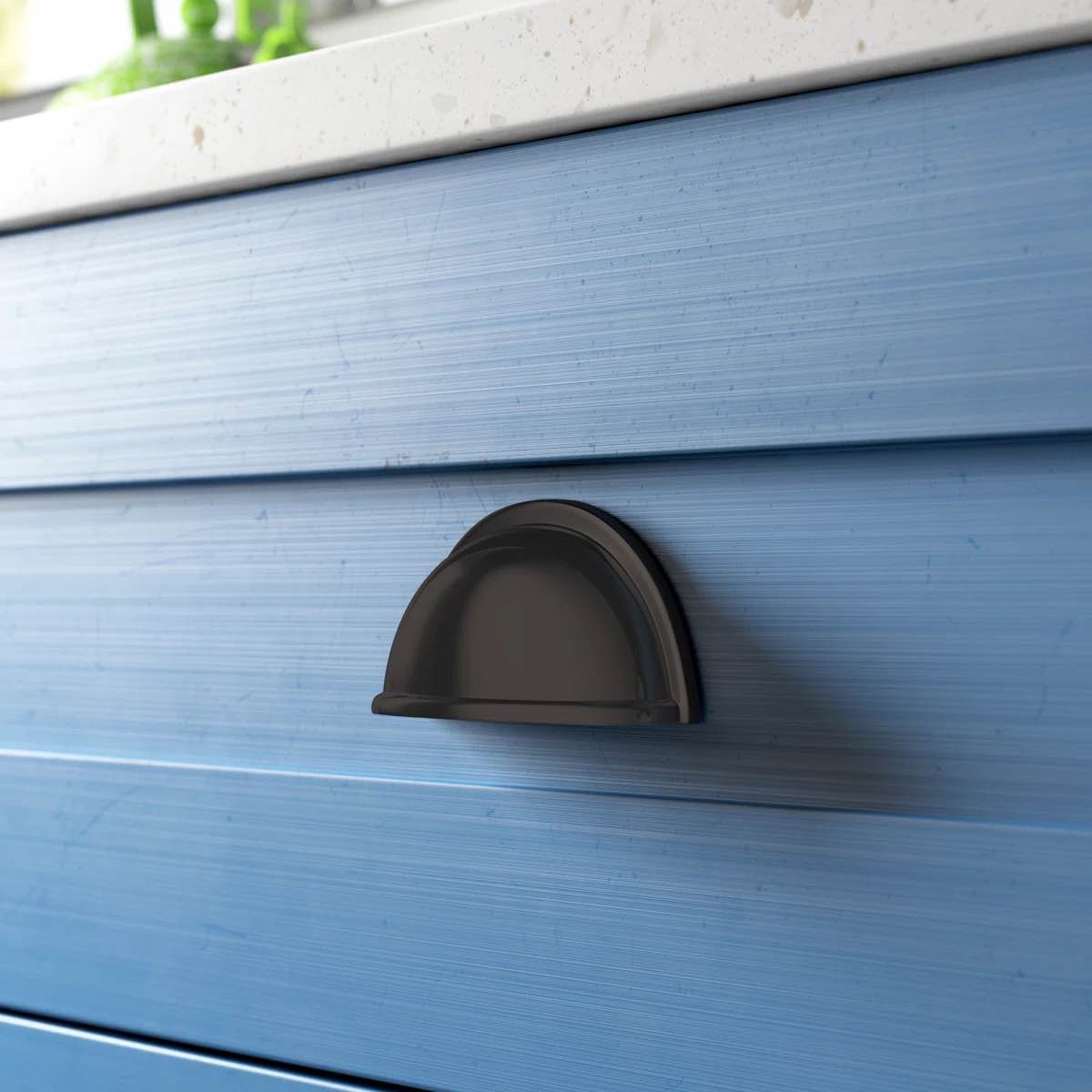 Condition photo showing New/Like New for cup pulls 3 inch (76mm) center-to-center matte black cabinet cup pull - 10 pack (set of 10)