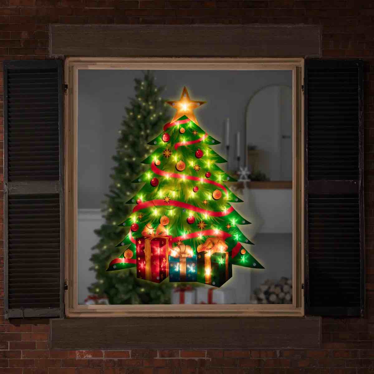 Condition photo showing New/Like New for 22.5 lighted christmas tree with present window, silhouette