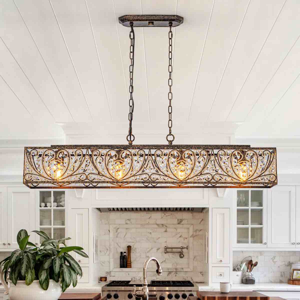 Condition photo showing New/Like New for jaquille4 light dimmable square rectangle chandelier