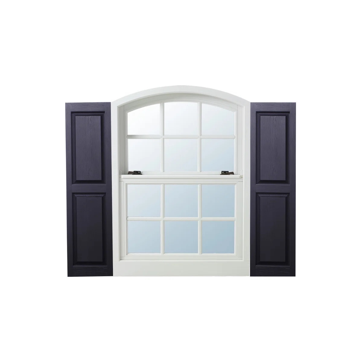 Condition photo showing New/Like New for standard raised panel vinyl shutters pair (set of 2)