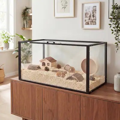 Condition photo showing New/Like New for pawhut - acrylic hamster cage, chewproof guinea pig cage with openable top, for hedgehog - black