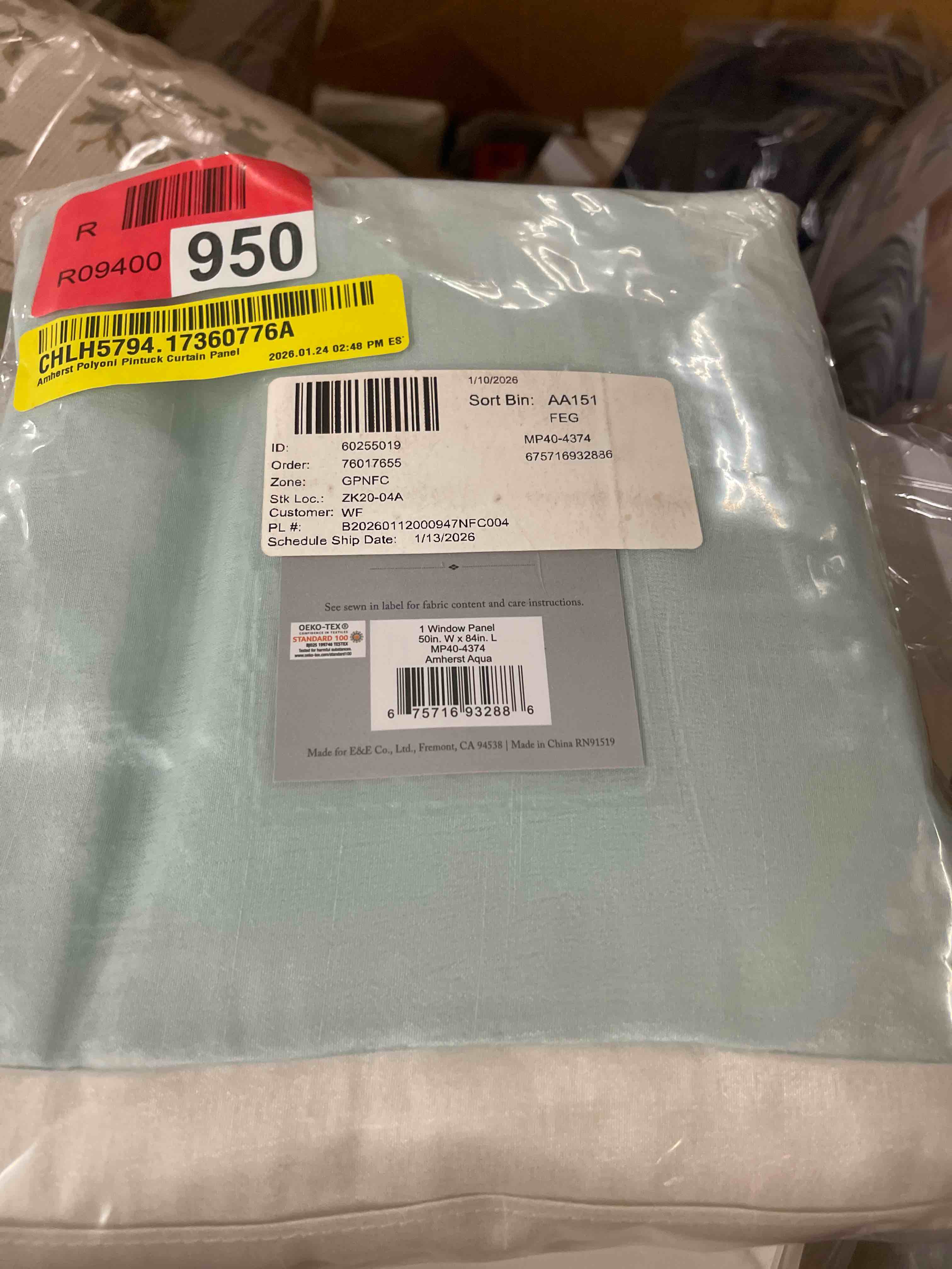 Condition photo showing New/Like New for madison park window curtain single panel faux silk, elegant pleats, rod pocket curtains for living room privacy, room darkening window curtain for bedroom and dorm, amherst, 50x84, aqua
