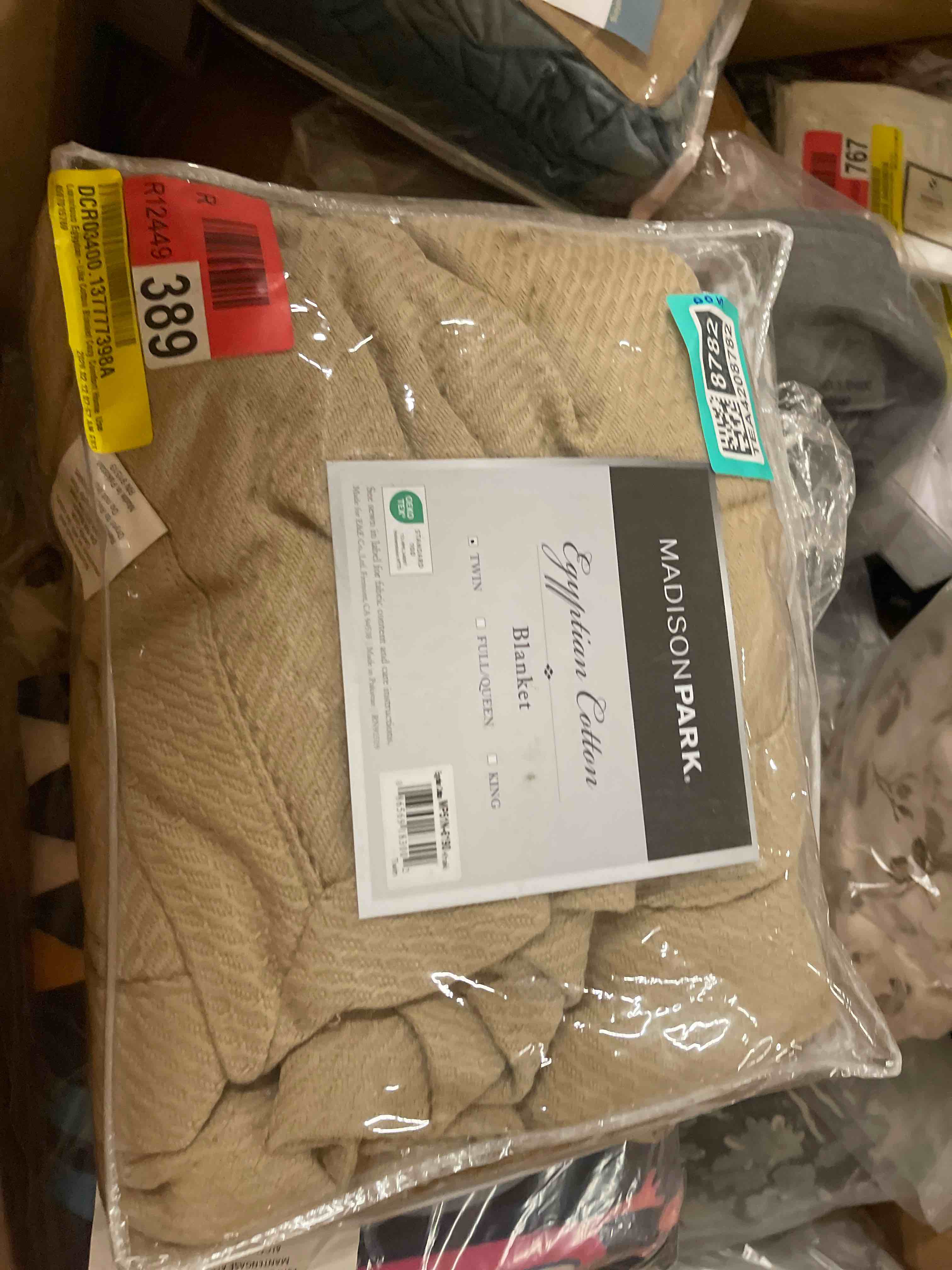Condition photo showing New/Like New for madison park 100% egyptian cotton lightweight summer blanket, breathable waffle knit design, soft cozy all-season throw for bed, couch or sofa, khaki twin size (66"x90") twin khaki