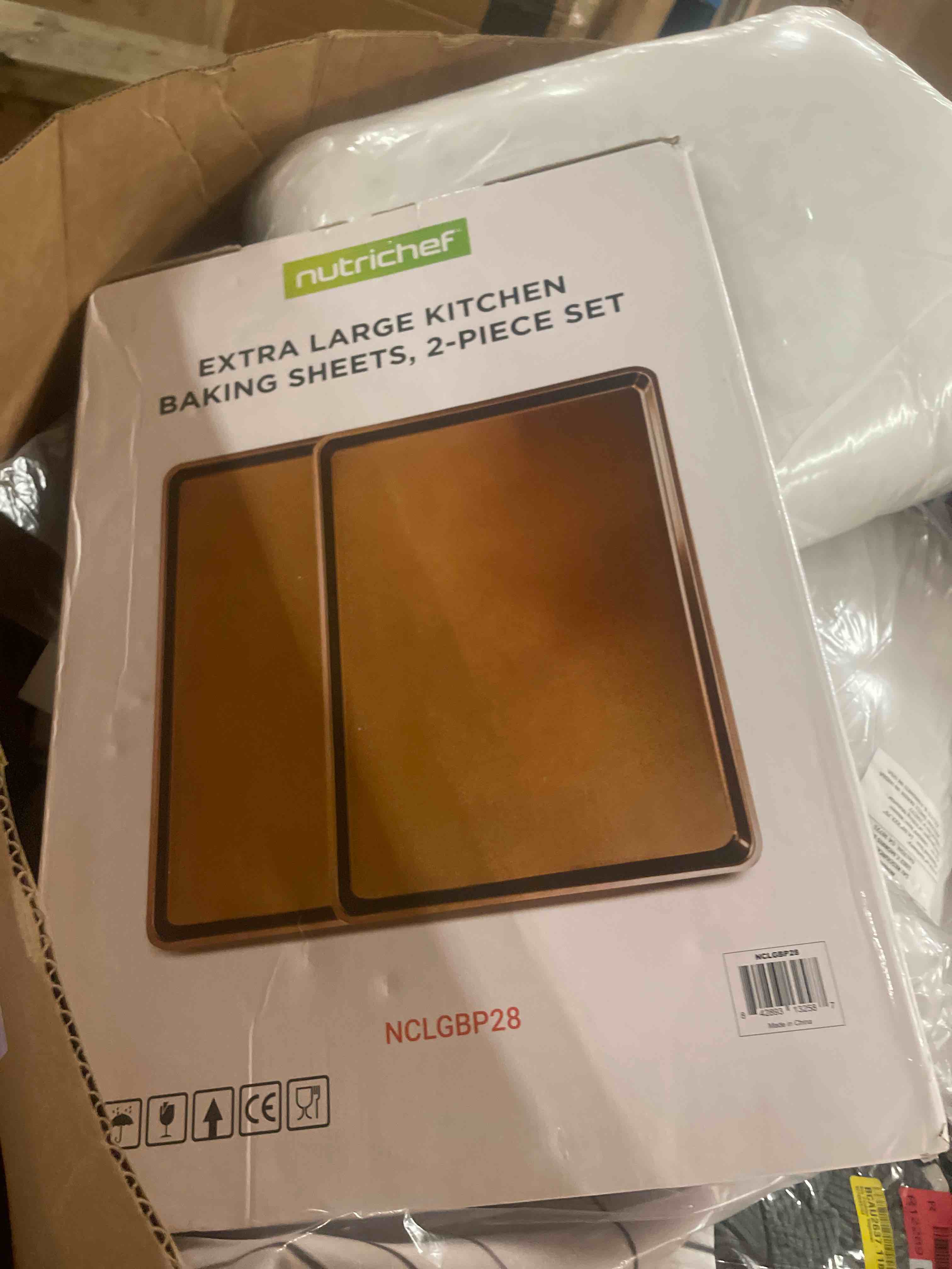 Condition photo showing New/Like New for nutrichef 2-piece nonstick xl cookie sheets for baking - 22" x 16" extra large carbon steel oven baking trays - non stick coating, stackable baking pans, nclgbp28