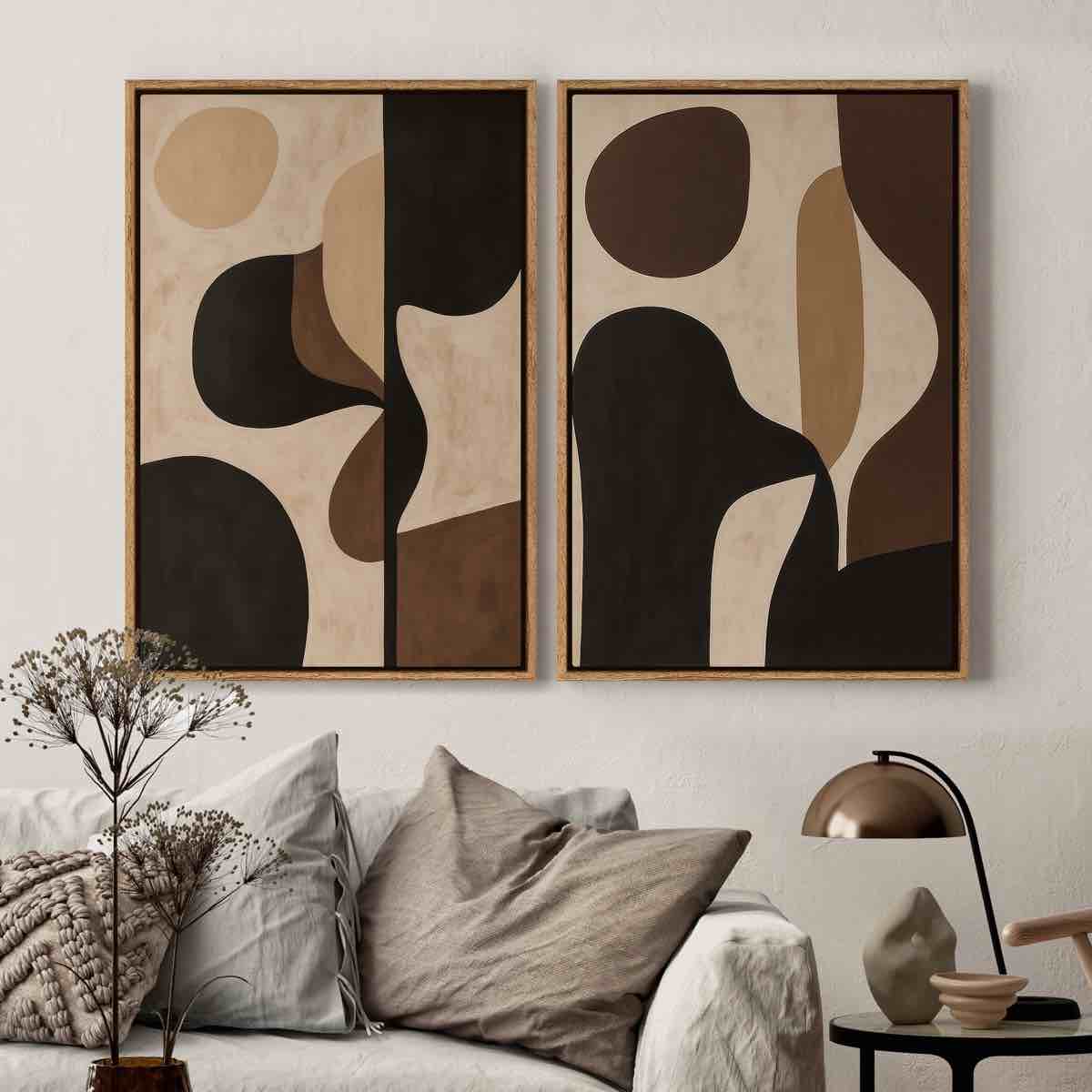 framed canvas wall art - vintage abstract wall prints for bedroom - (set of 2)