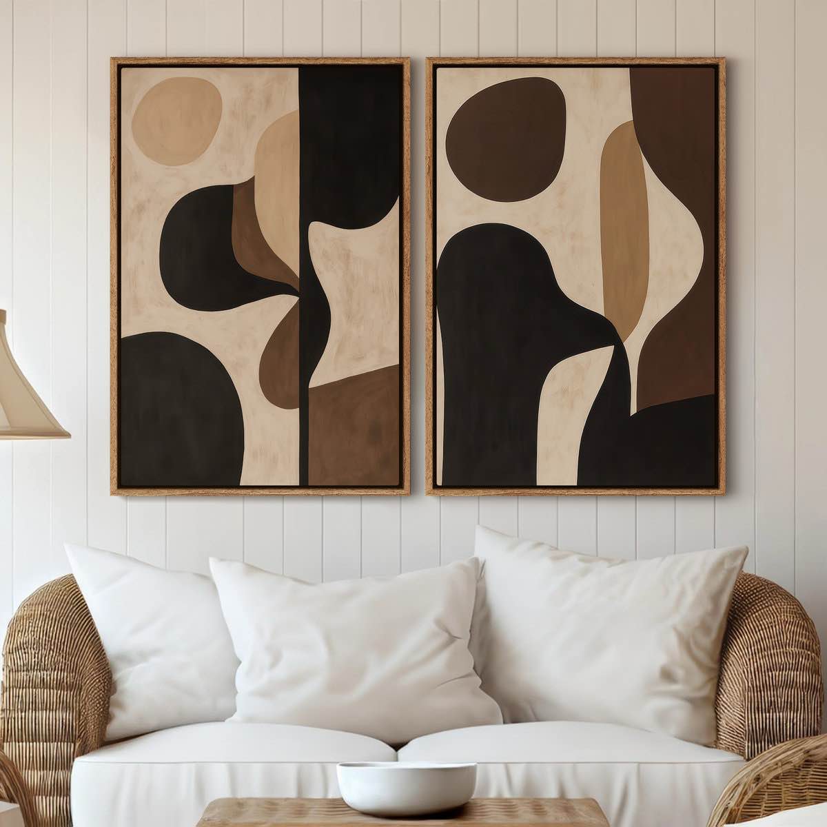 Condition photo showing New/Like New for framed canvas wall art - vintage abstract wall prints for bedroom - (set of 2)