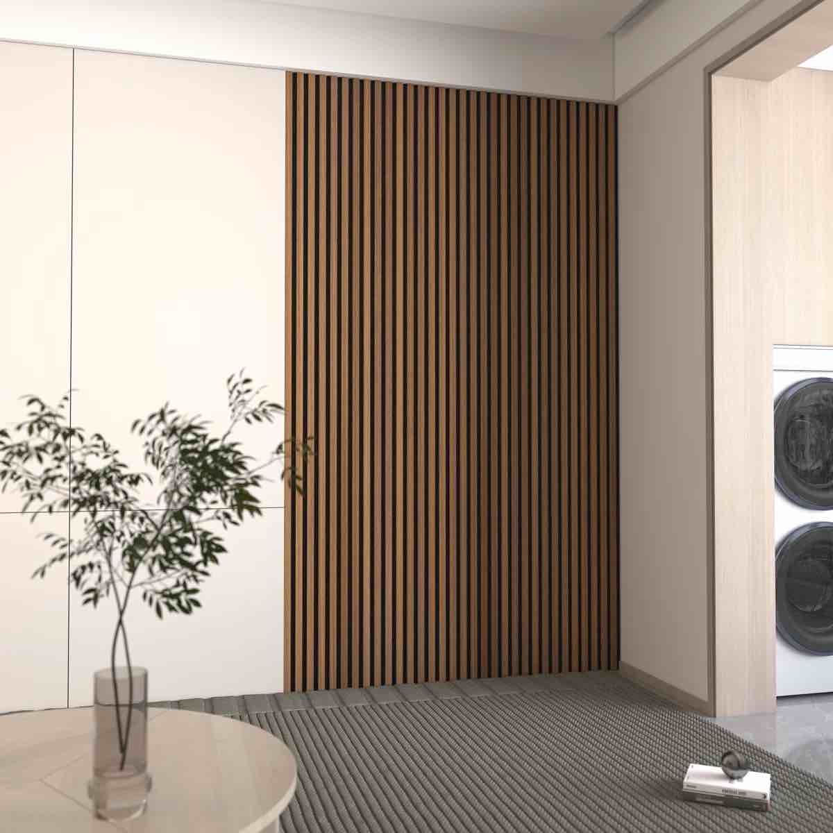 Condition photo showing New/Like New for acoustic wood wall paneling, decorative soundproof panels for walls and ceilings, 3d slat wood wall panels