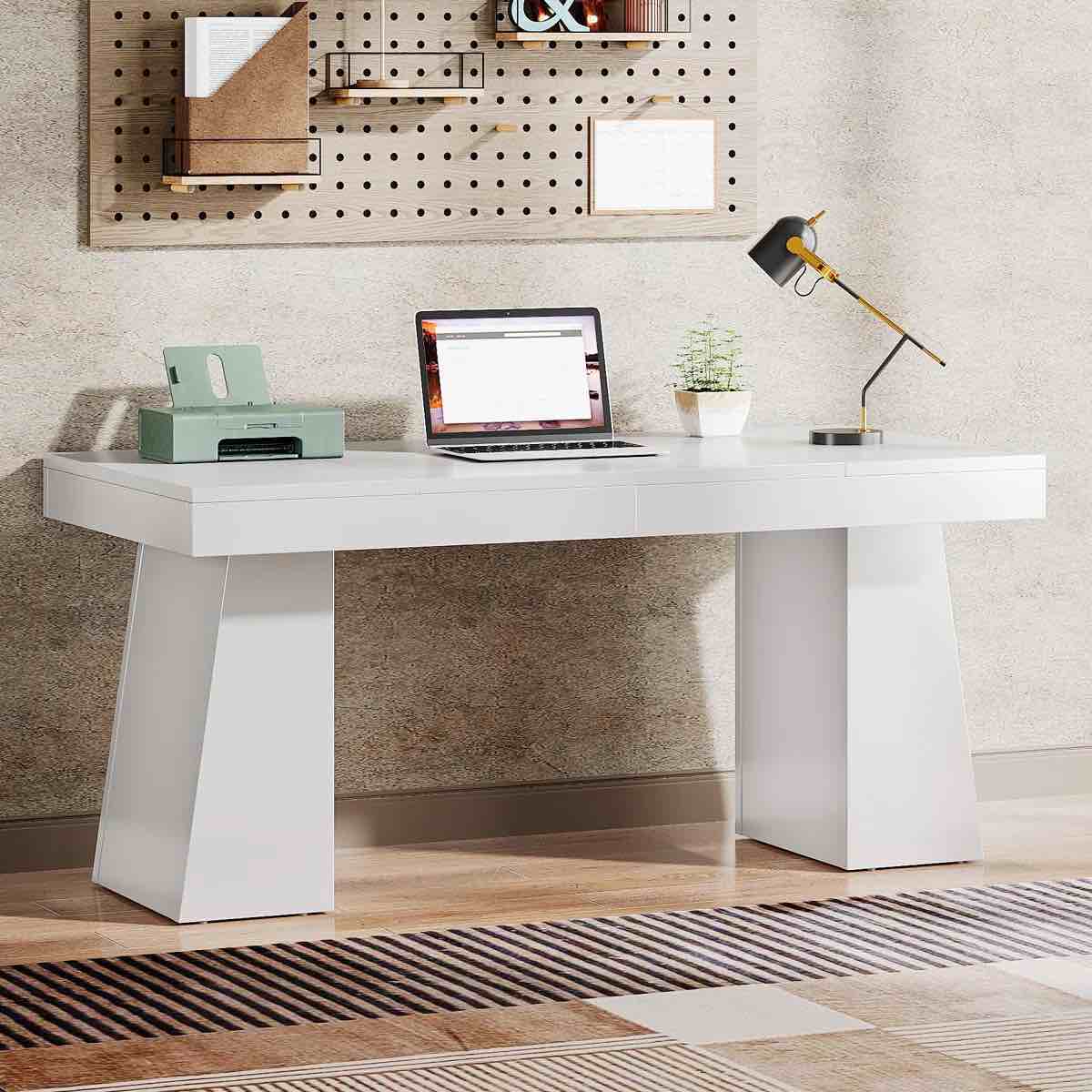 Condition photo showing New/Like New for tribesigns 55 inches executive desk mid-century modern home office desk wood computer desk