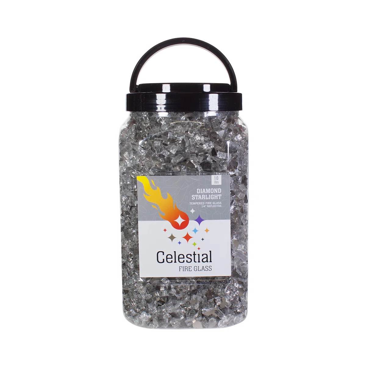 Condition photo showing New/Like New for 10 pounds fire glass - 1/4 inch high luster reflective tempered glass rocks for fireplace fire pit table and landscaping, platinum