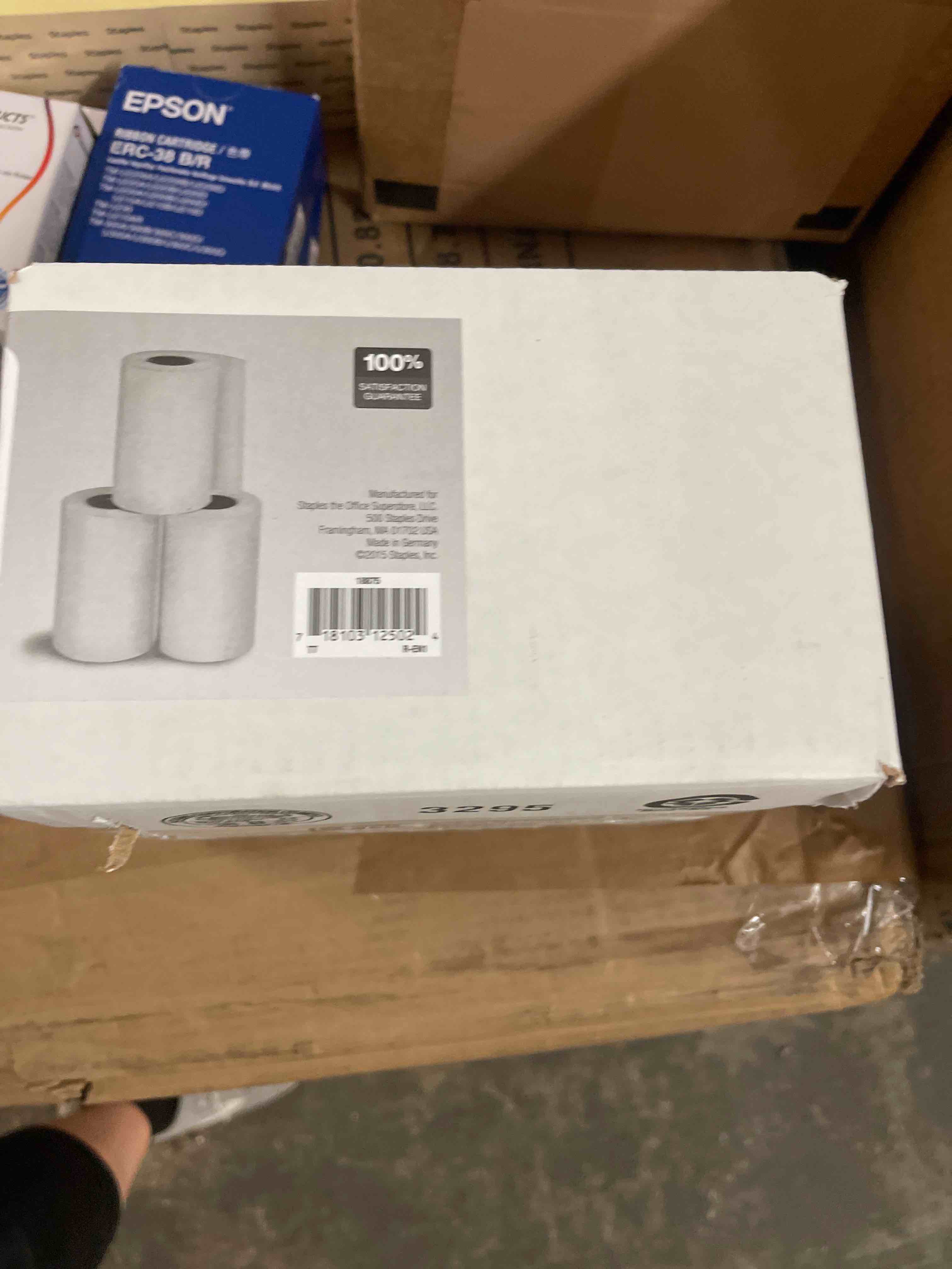 Condition photo showing New/Like New for staples thermal paper rolls 2 1/4 x 50 ft for pos and registers, 50 carton