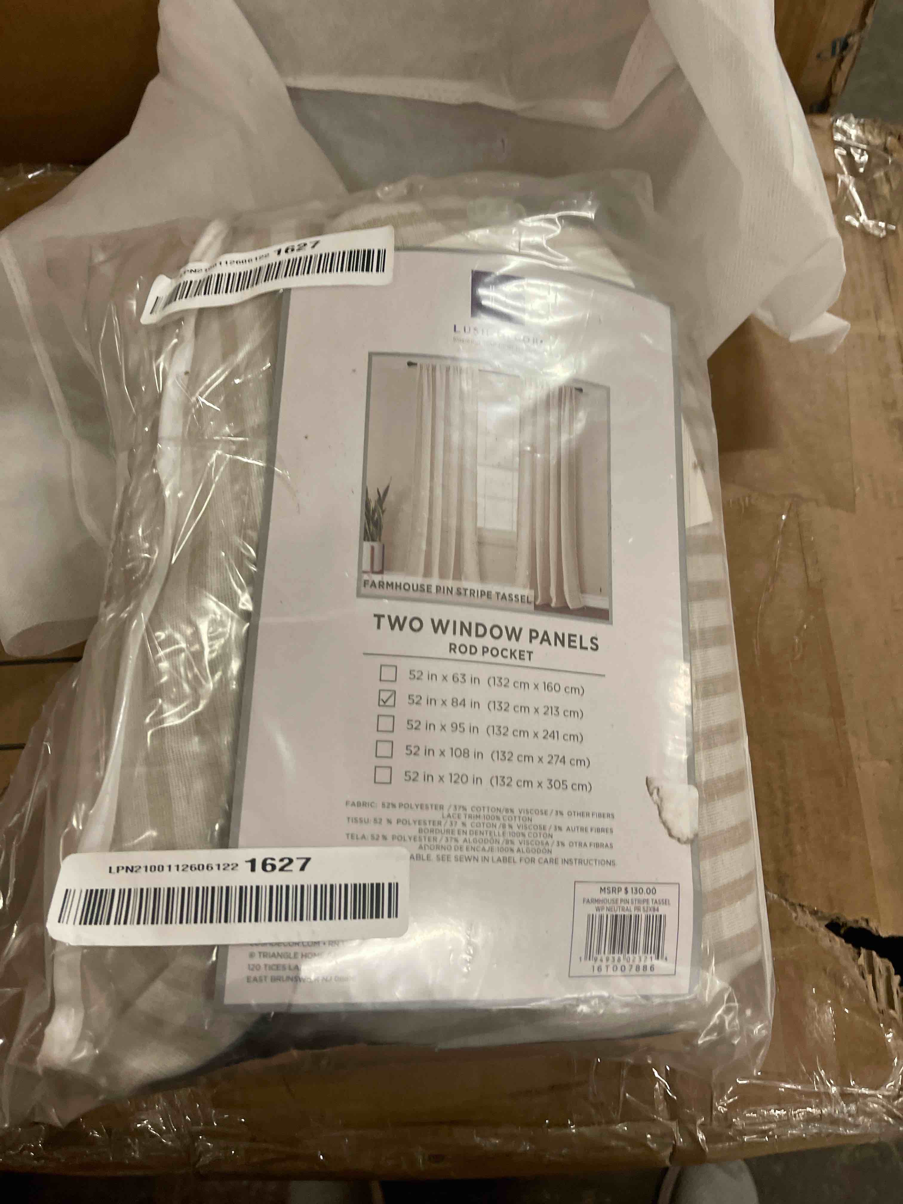 Condition photo showing New/Like New for lush decor boho coastal horizontal ticking stripe tassel window curtain panel pair, 52" w x 84" l, neutral