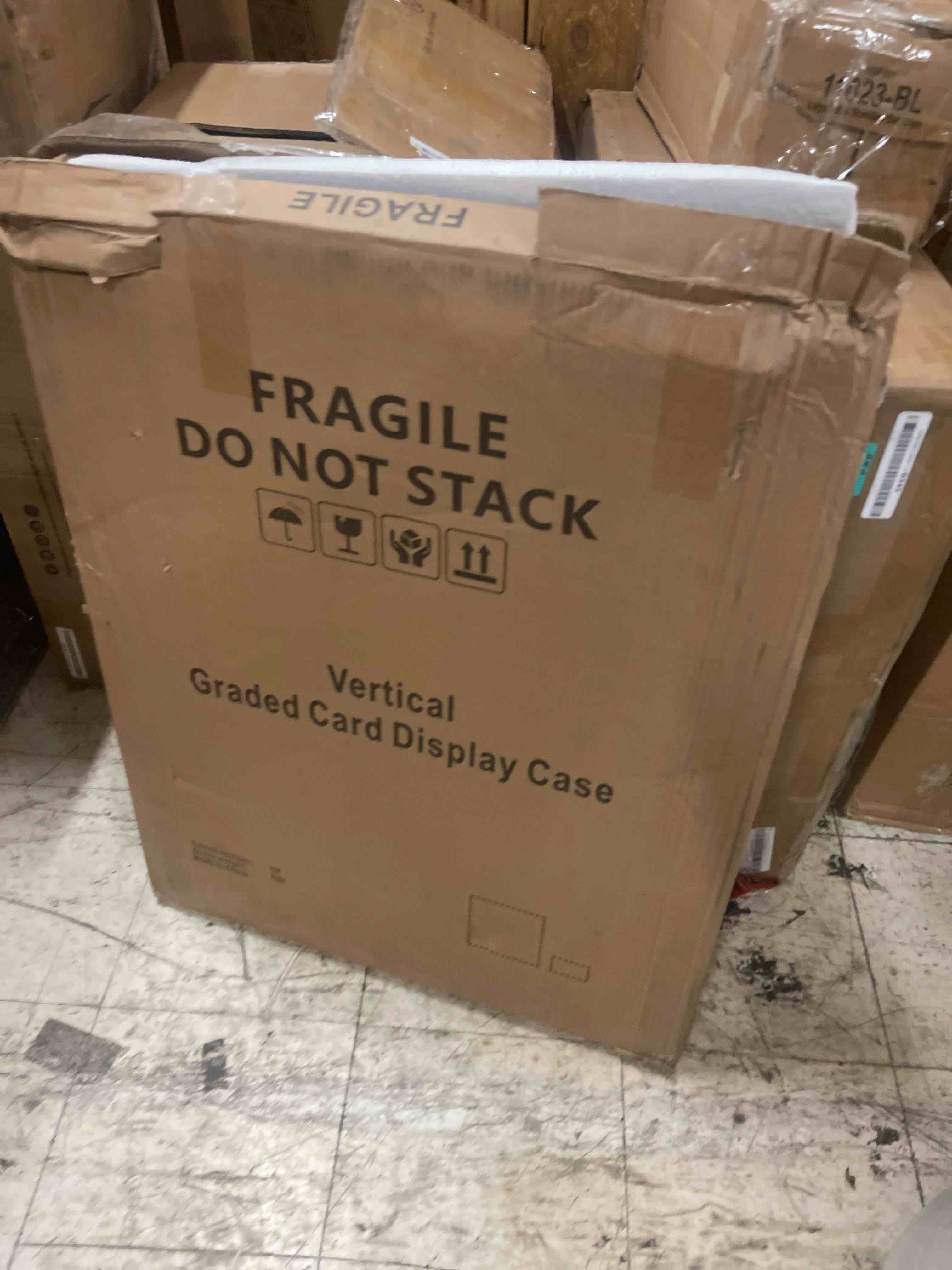 Condition photo showing New/Like New for  35 baseball card display case - graded sports card display frame - holds sport cards with uv protection clear view lockable wall cabinet for football basketball hockey trading card large black large-vertical-black