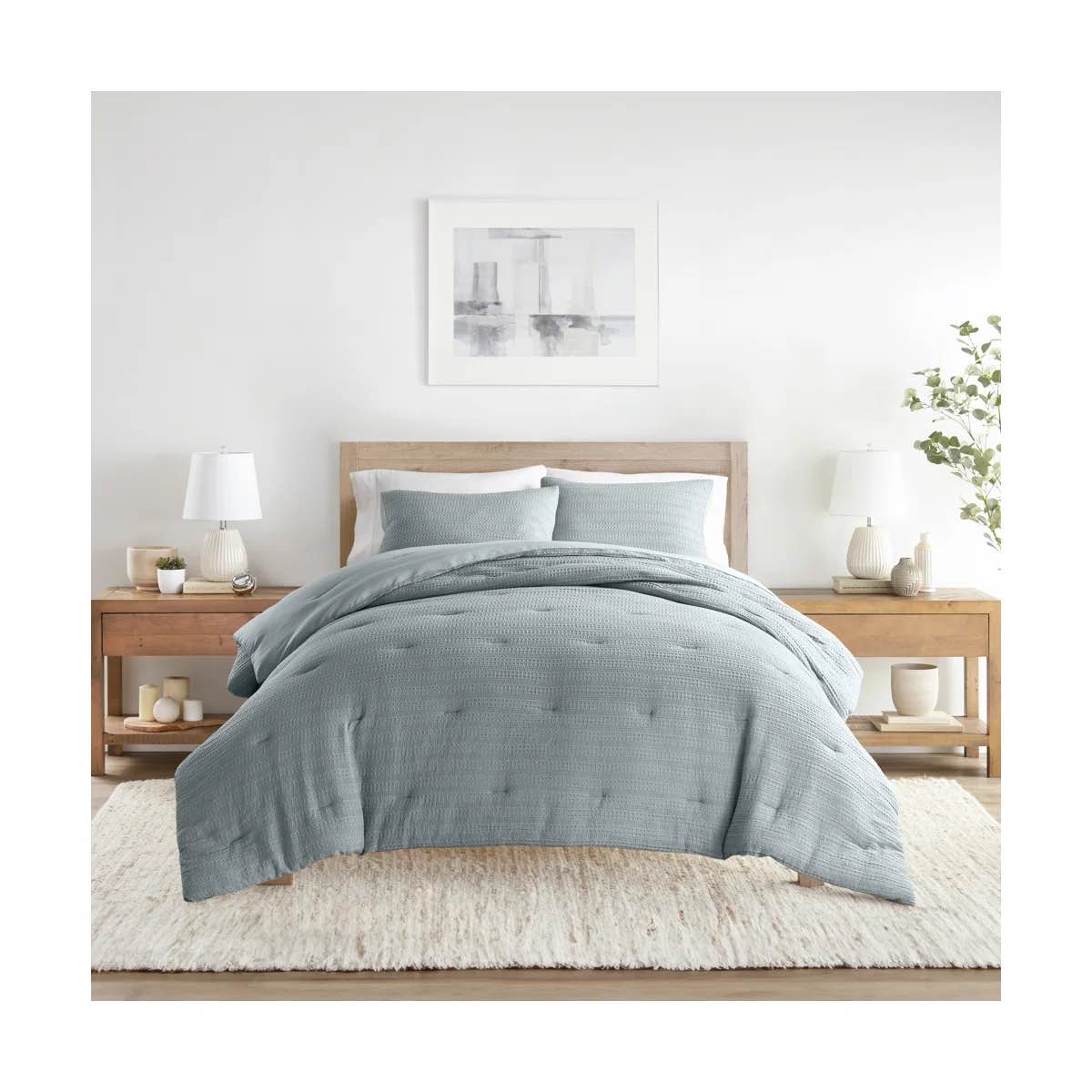 Condition photo showing New/Like New for waffle textured 3-pc comforter set all season down-alternative ultra soft bedding full/queen