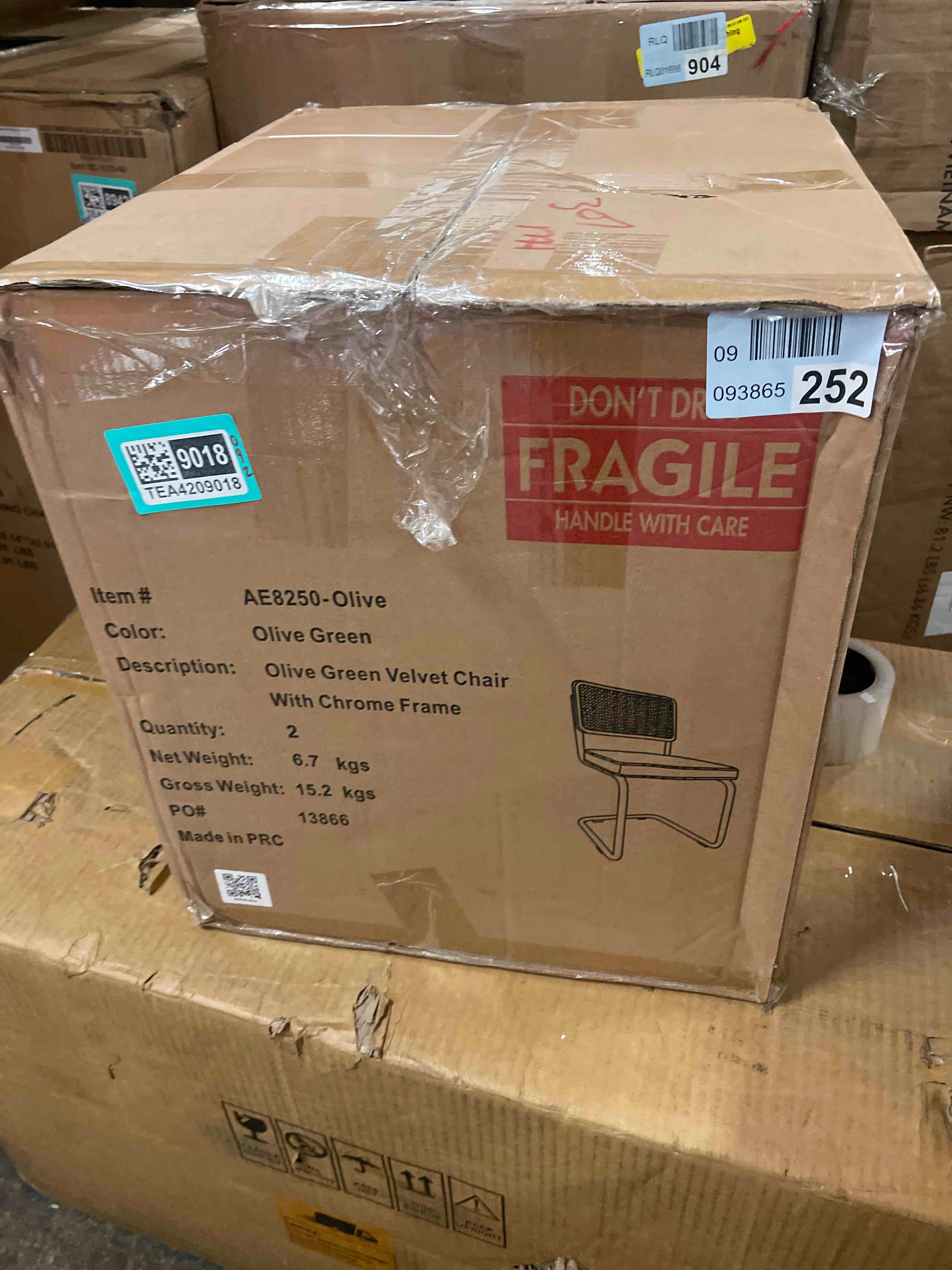Condition photo showing New/Like New for rattan back velvet dining chair set of 2 modern stainless chrome base armless upholstered side chair for dining room, kitchen island, olive green