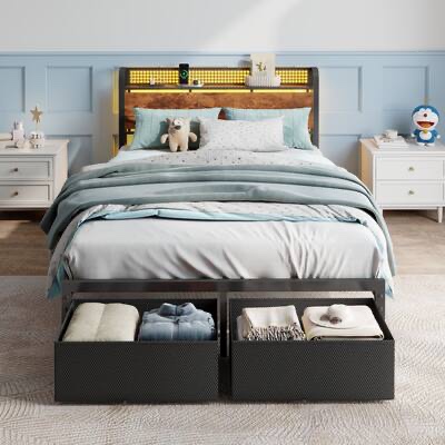 Condition photo showing New/Like New for queen size bed frame with 4 drawers, bed frame with storage headboard, led lights and charging station