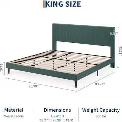 Condition photo showing New/Like New for upholstered platform bed with fabric headboard - noise-free, no box spring needed, easy assembly- king