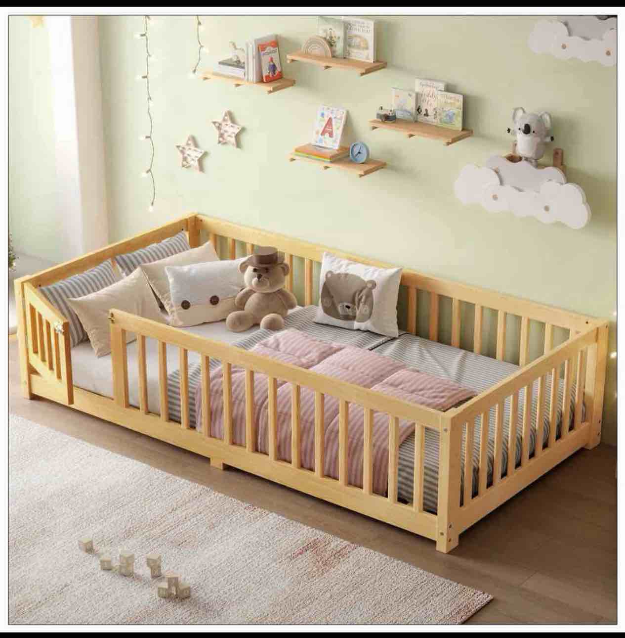 twin floor bed natural finish 