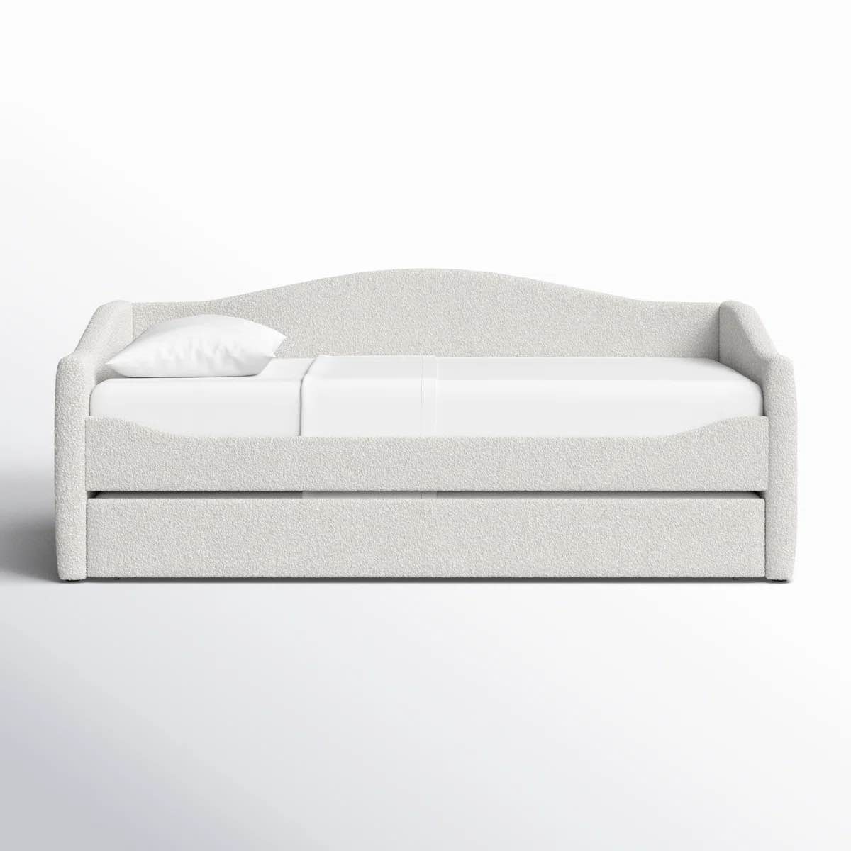 Condition photo showing New/Like New for meridian arlo cream upholstered daybed- twin