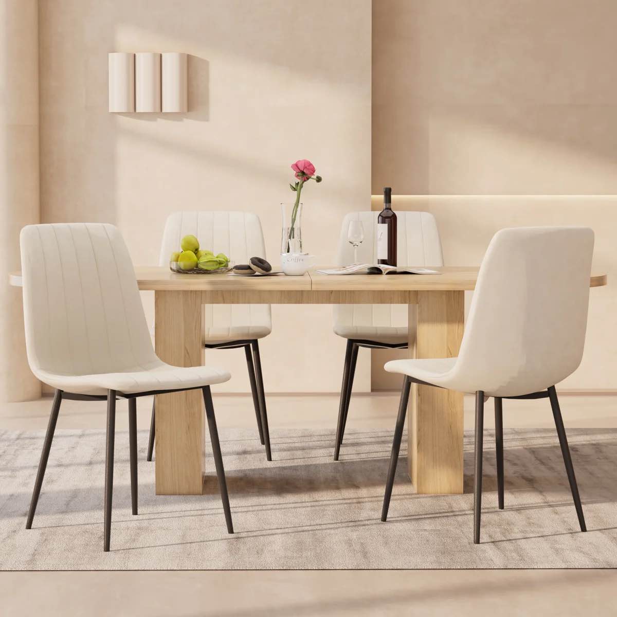 Condition photo showing New/Like New for dining velvet chairs set of 4, mid century modern kitchen chairs, upholstered dining chair with wide seat & metal legs for dining room, living room, kitchen