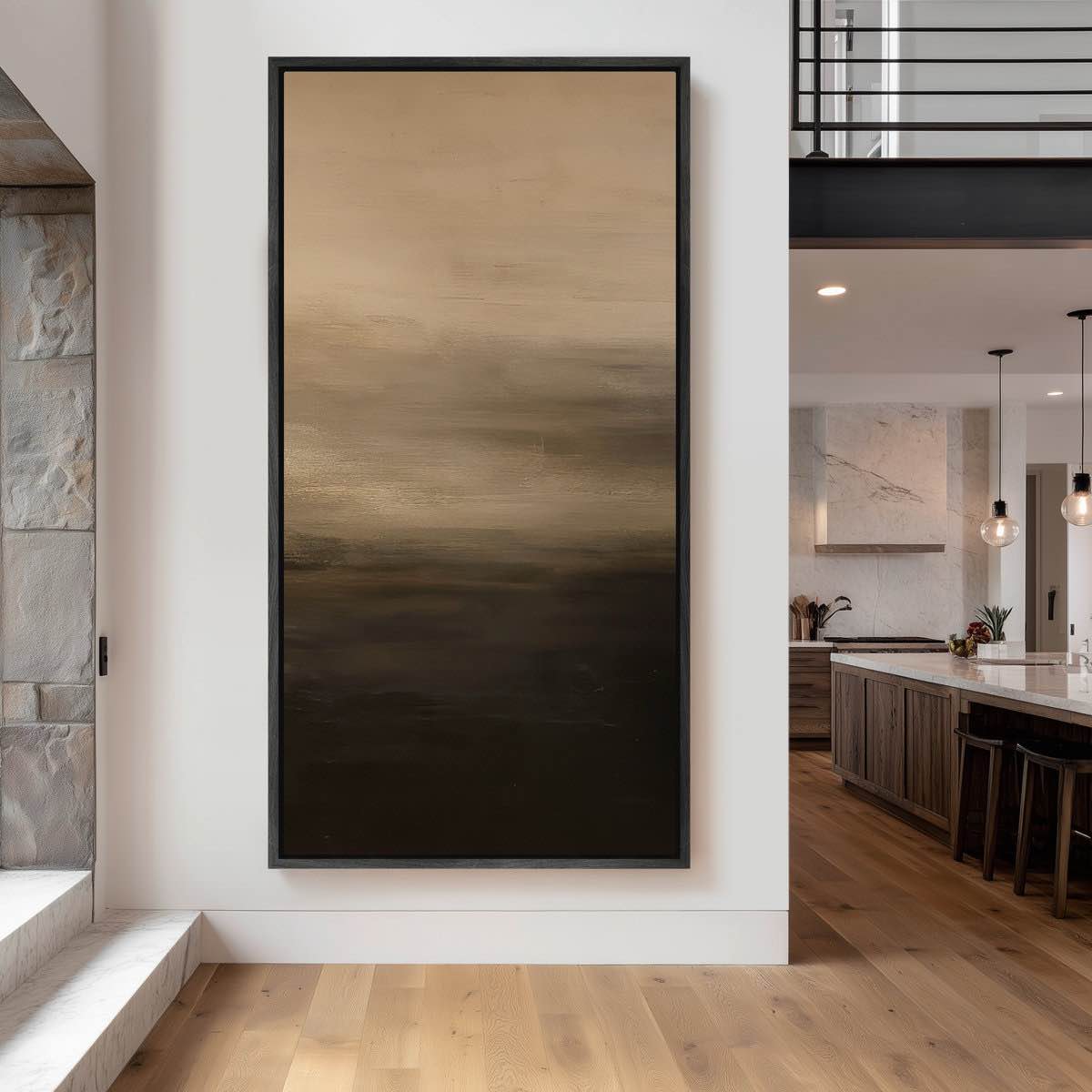 large framed canvas wall art - gradient neutral horizon abstract minimalist beige and brown prints 60"x30"