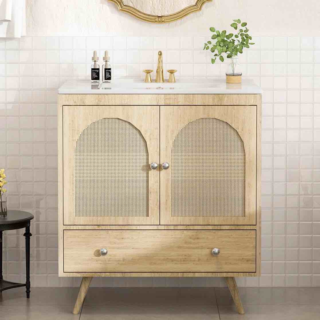 single bathroom vanity with ceramic sink top