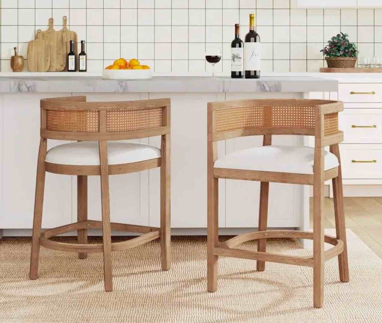 oech rubberwood upholstered bar stools (set of 2)