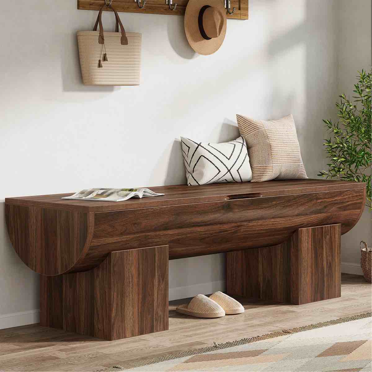 Condition photo showing New/Like New for farmhouse storage bench, shoe bench with flip-top storage
