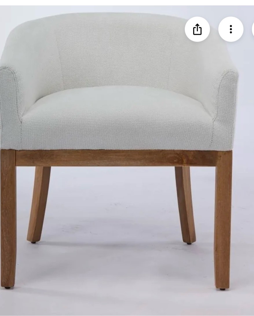 Condition photo showing New/Like New for mid-century modern upholstered barrel dining chairs with arms