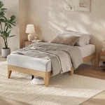 full wood platform bed frame, 800 lbs heavy duty metal & wood slats, no box spring needed, 7.5" under-bed storage, wood