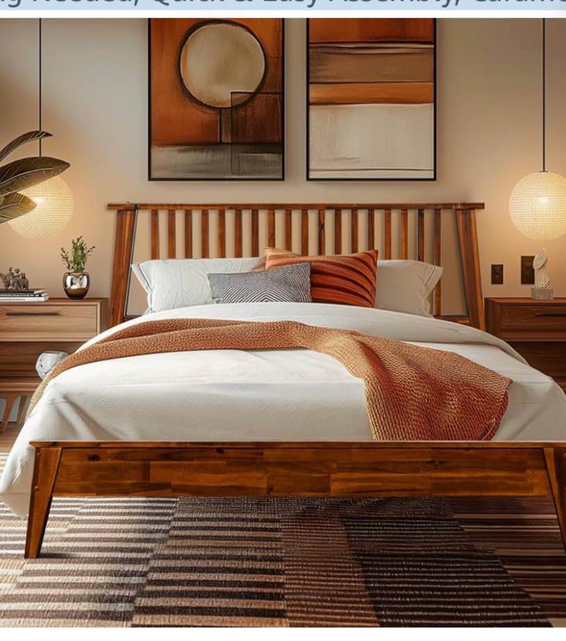 Condition photo showing New/Like New for kaylin premium solid wood platform bed frame with headboard - 800 lb capacity, no box spring needed, fits all mattresses- queen
