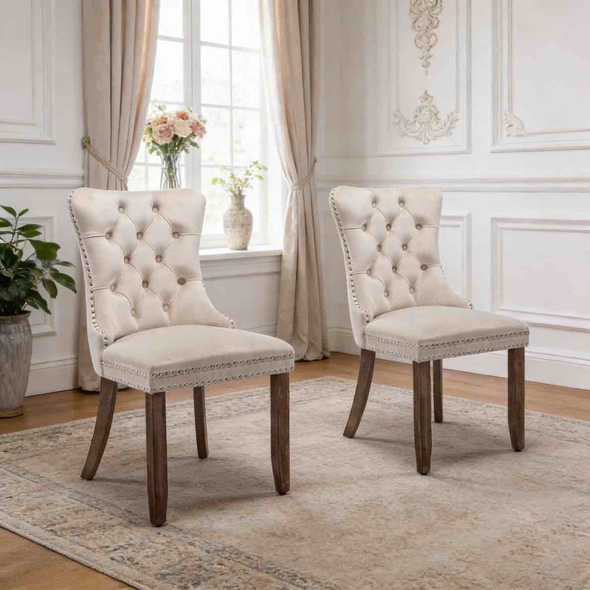 Condition photo showing New/Like New for solid wood contemporary velvet upholstered dining chair (set of 2)